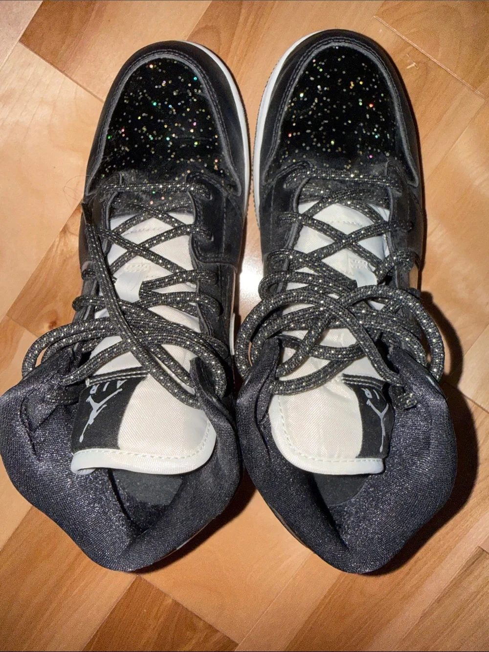 Air Jordan 1 Mids Black Gold Glitter High-Top Sneakers 7Y/W9 EUC